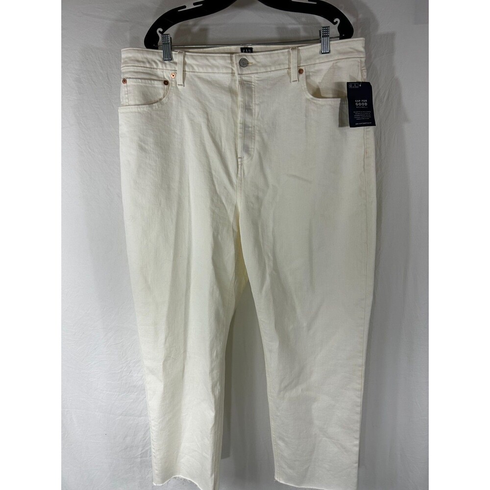 GAP Curvy Cheeky Straight Jeans 20 / 35 Tall Cream Hi Rise Raw Hem Button Fly